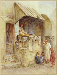 Una tienda de comida en Kairouan, Túnez, 1881